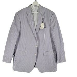 Coconut Grove Mens Seersucker Blazer Sport Coat Navy White Stripe Size 46LG